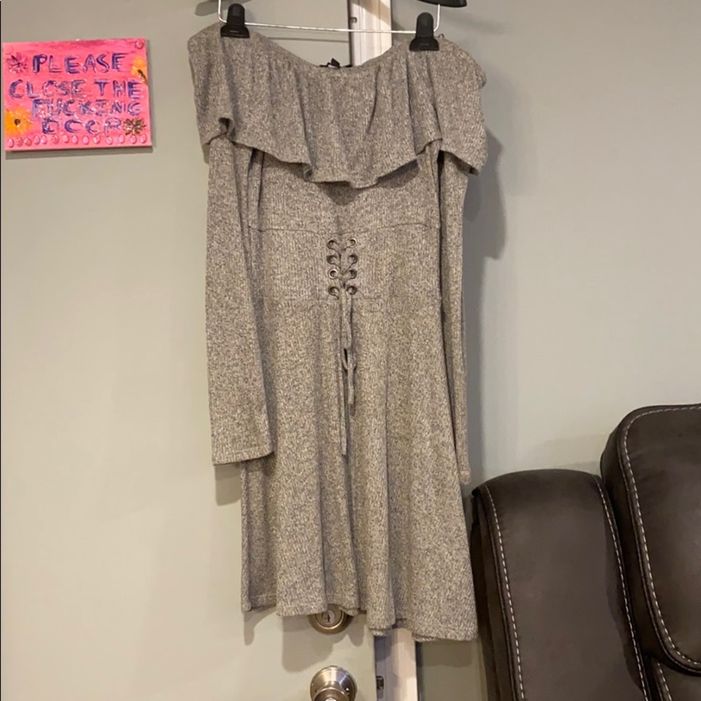 Long sleeve off the shoulder knit dress